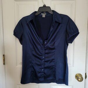 y2k Blue Satin Ann Taylor Button up